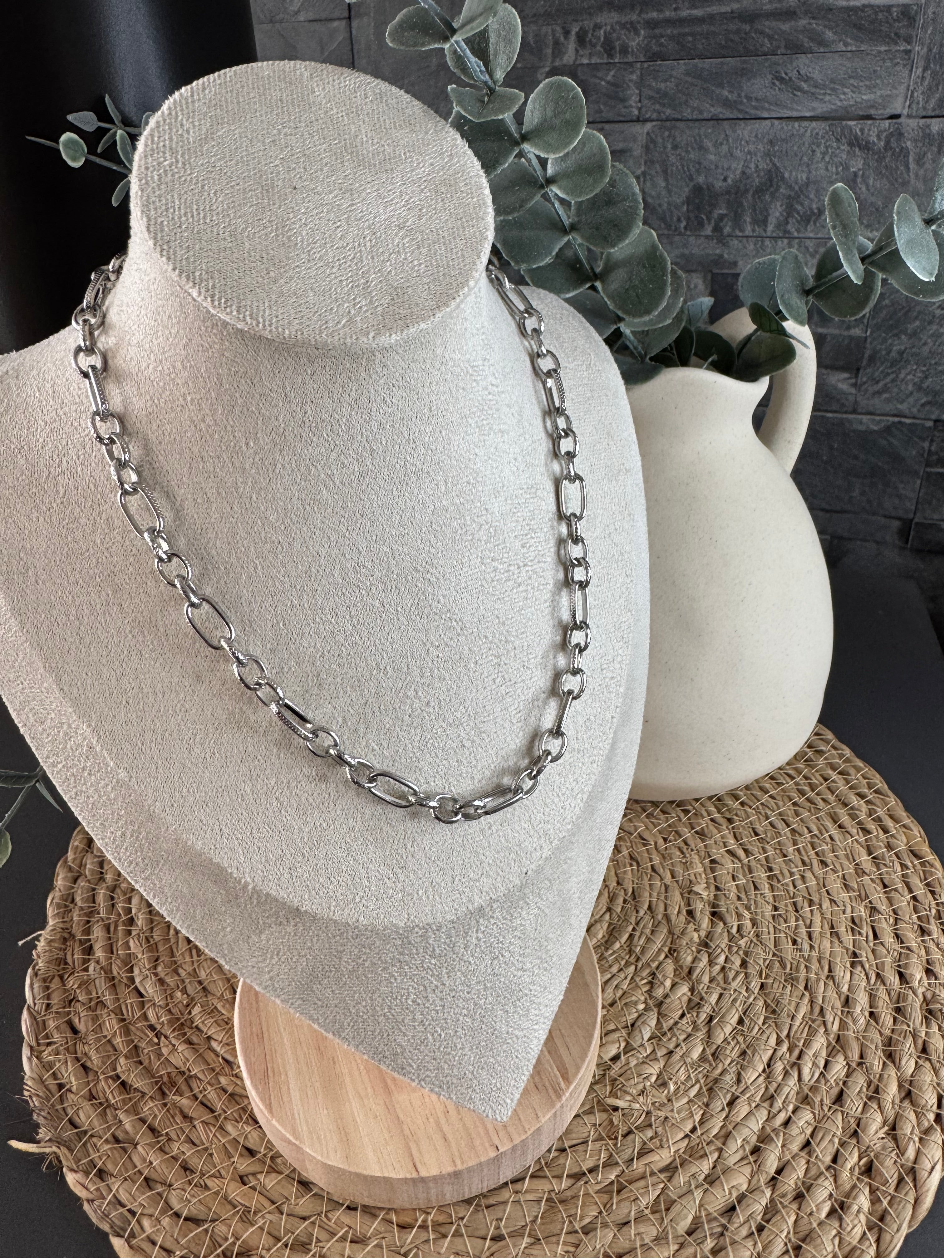 Collier maille fantaisie argenté